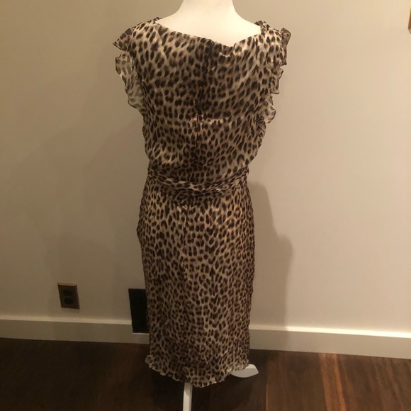 NWT Classic Kevan Hall Belted Leopard Pencil Dress in Raw Silk Sz 10 - Picture 2 of 7